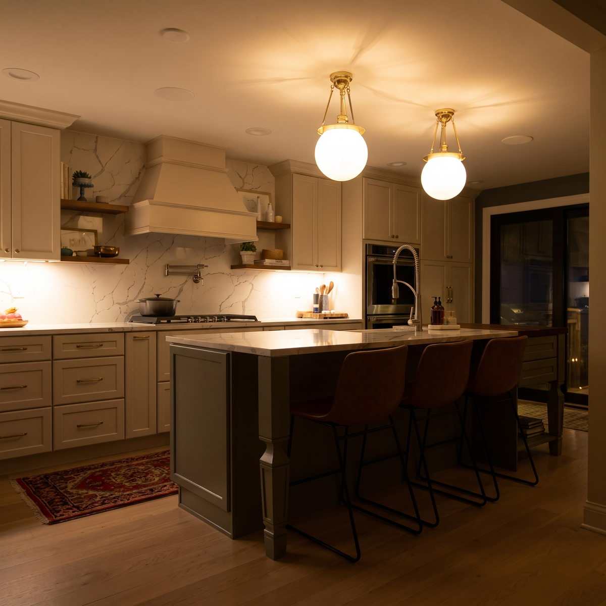 Sovrina lighting in a warm modern kitchen