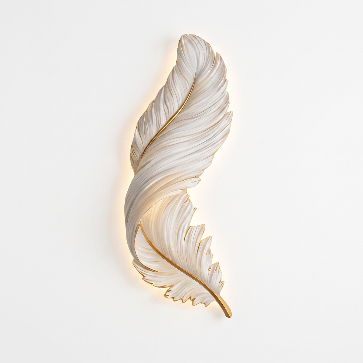 Plumea feather LED wall art panel on a white background