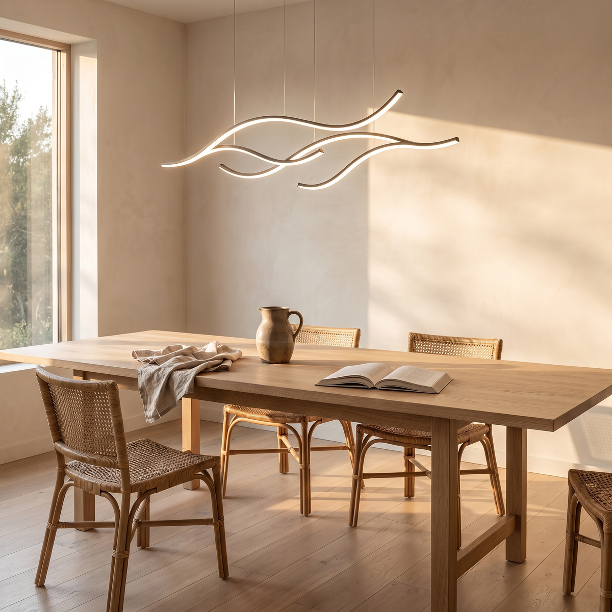 Ondelle pendant above a white oak dining table