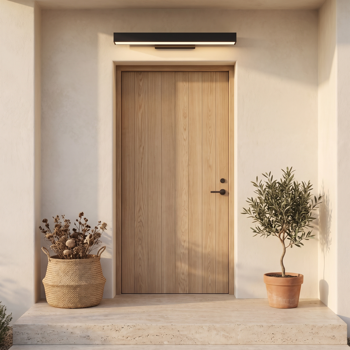 Marquel wall light above a white oak front door